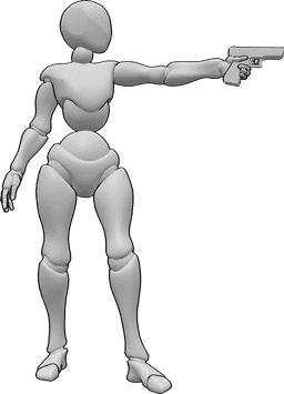 Pose Reference- Female aiming left pose - Female is standing, looking and aiming her gun to te left with one hand