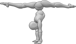 Pose Reference- Handstanding front split pose - Female is handstanding and doing a front split in the air
