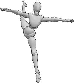 Pose Reference- Side split jumping pose - Female is dancing, jumping high while doing a side split in the air