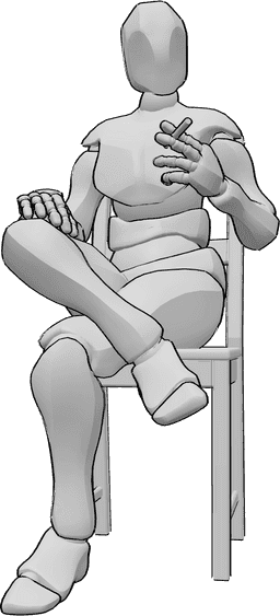 Pose Reference- Male sitting smoking pose - Male is sitting on a chair and smoking cigarette, holding it in his left hand