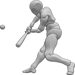 Pose Reference- Hitting low ball pose - Male baseball player is standing and hitting a low ball