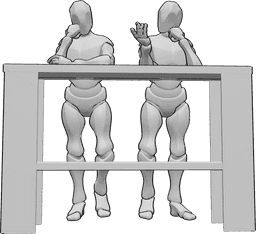 Pose Reference- Males bar counter pose - Two males are standing, leaning against the bar counter and talking