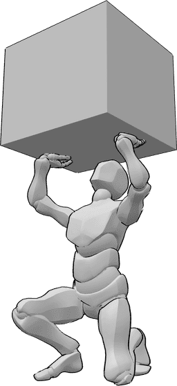 Pose Reference- Pushing upwards pose - Male is kneeling and pushing a heavy object upwards