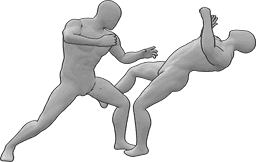 Pose Reference- two men fight knockout - two male fight one is knocked out
