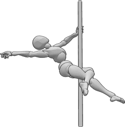 Pose Reference- Crossed legs dance pose - Female is dancing on the pole, holding the pole with her left hand and posing with her legs crossed