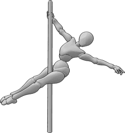 Pose Reference- Pole dance spin pose - Female pole dancer is holding the pole with her right hand and spinning around