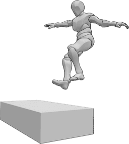 Pose Reference- Parkour landing wall pose - Male is jumping from high, preparing for landing on a wall, spreads his arms