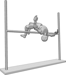 Pose Reference- High jumping pole pose - Athletic male is practicing high jumping, jumping over the pole