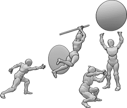 Pose Reference- fight four figures - attack scene 3 figures on man with sphere