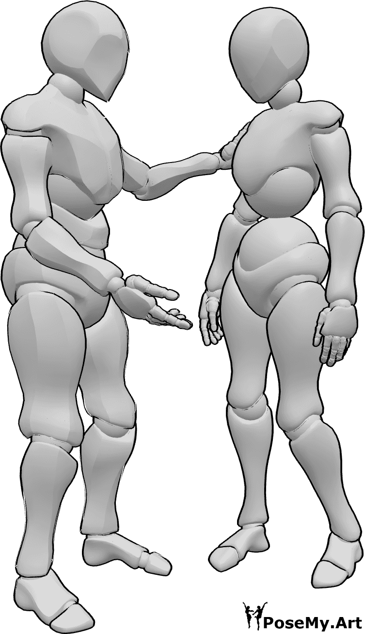 Pose Reference- Female male sad conversation pose - Female and male are standing and having a sad conversation, talking about sad news