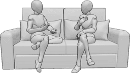 Pose Reference- Females sitting casual conversation pose - Two females are sitting on a couch and talking, having a casual conversation