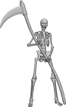 Pose Reference- Skeleton scythe holding pose - Skeleton is standing and holding his scythe and waiting for something