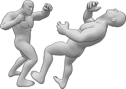 Pose Reference- Brute males fighting pose - Brute males are fighting, one of them is punching the other one, who falls down