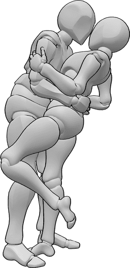Pose Reference- Romantic hugging holding pose - Female and male are hugging, the female is leaning and the male is holding her