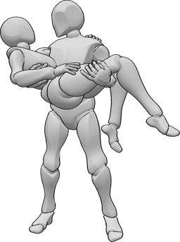 Pose Reference- Romantic holding looking pose - Male is standing and holding the female in his arms, looking at each other