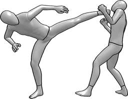 Pose Reference- Ninja kick pose - Ninja kicks another man in the face pose