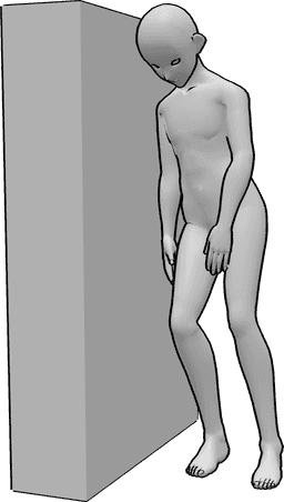 Pose Reference- Leaning wall pose - Anime base male leaning against a wall with his right side pose