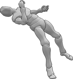 Referência de poses- Homem em pose de soco em queda - Homem a cair de uma pose de soco