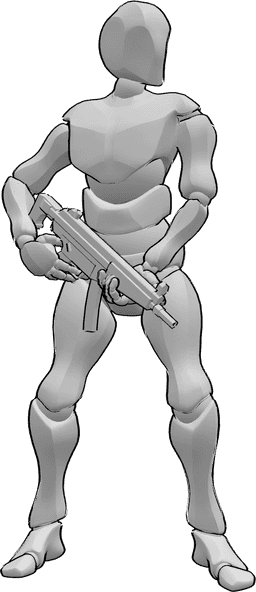 Référence des poses- Homme tenant un pistolet pose - Homme confiant posant avec un pistolet