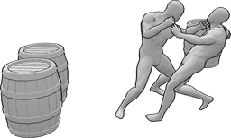 Pose Reference- bar fight - two men fight in a bar