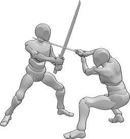 Pose Reference- Samurai fight pose - Two samurai is fighting with katanas pose