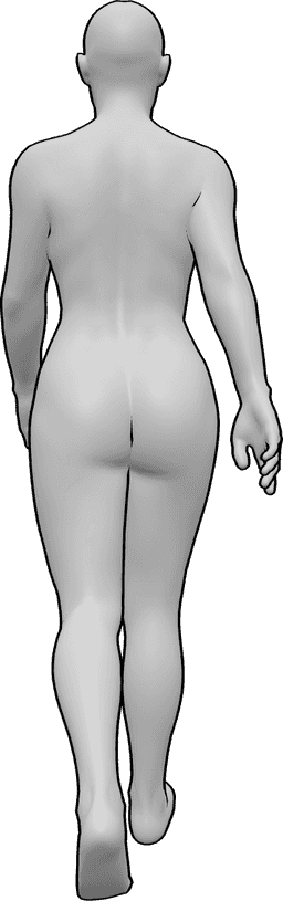 Pose Reference- Female walking pose - Female is walking, looking ahead, female back drawing reference