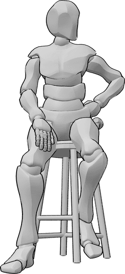 Pose Reference- Bar stool sitting pose - Male is sitting on the bar stool, his left hand is on his hip and he is looking to the left