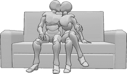Pose Reference- Sitting hugging pose - Male and female are sitting on the sofa and kissing pose