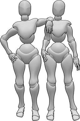 Pose Reference- Two female duo pose - Two female standing next to each other pose