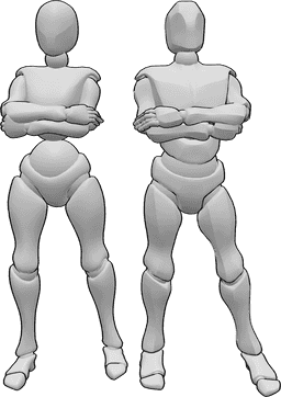 Riferimento alle pose- Posa del duo femminile-maschile - Donna e uomo in una posa di coppia sicura
