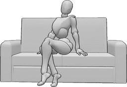 Referencia de poses- Postura de ligue sentado - Mujer está sentada en el sofá y coqueteando pose