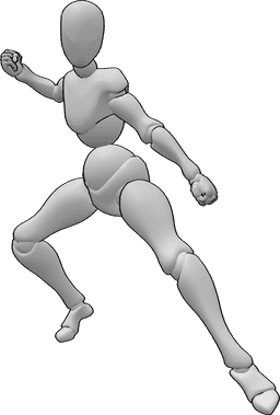 Pose Reference- Female martial art pose - Female attacking, martial art pose