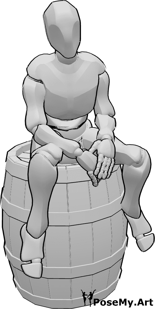 Pose Reference- man sitting on a barrel  - man sitting on a barrel forearms on knees