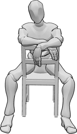 Pose Reference- man sitting on chair backwards - man sitting on chair backwards, hands on the back of the chair