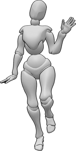 Pose Reference- Cheerful waving standing pose - Female is standing and waving, saying 