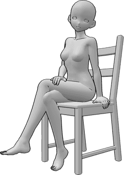 Pose Reference- Anime sitting chair pose - Confident anime female sitting on a chair pose
