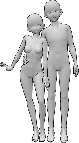 Pose Reference- Anime standing couple pose - Anime female and male couple pose