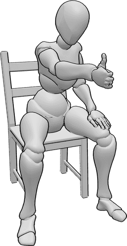 Referencia de poses- mujer sentada en una silla pulgares arriba - mujer sentada en una silla pulgares arriba