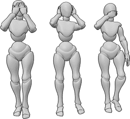 Pose Reference- Three females standing pose - Three females are standing and posing; 