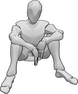 Pose Reference- man sitting, knees bent to chest - man sitting on floor knees bent to chest