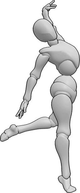 Referencia de poses- Postura de bailarina de ballet - Mujer bailando ballet, de pie sobre su pierna derecha pose