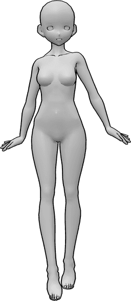 Référence des poses- Pose de base de l'anime en position debout - Femme d'animation, pose de base en position debout