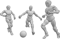 Pose Reference- Male soccer game - Male soccer game scene, 3 females are playing soccer