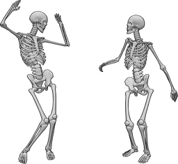 Riferimento alle pose- Scheletri danzanti in posa - Due scheletri ballano in posa