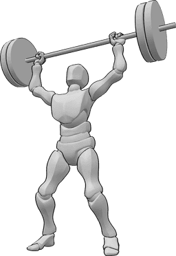 Pose Reference- Male heavy weights pose - Male bodybuilder is lifting heavy weights high with two hands