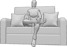 Pose Reference- Male casual sitting pose - Male is sitting casually with his legs crossed on the couch pose