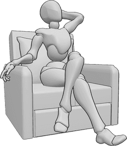 Pose Reference- Confident female sitting pose - Confident female is sitting on the couch with crossed legs