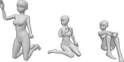 Pose Reference- Three women sitting - Three women sitting in cute poses