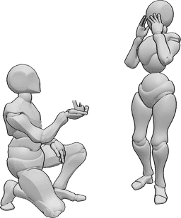 Pose Reference- Proposal kneeling pose - Male kneels down to propose to female