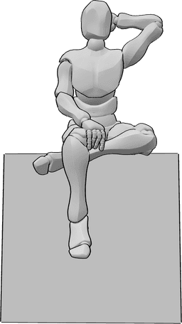 Referencia de poses- Postura sentada mirando hacia arriba - Modelo masculino sentado, mirando hacia arriba y posando